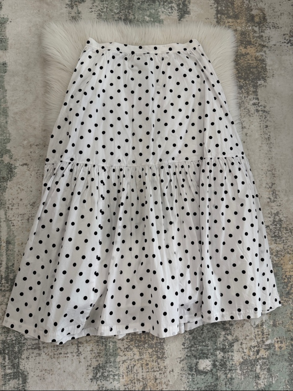 STAUD White Polka Dot Tiered Skirt